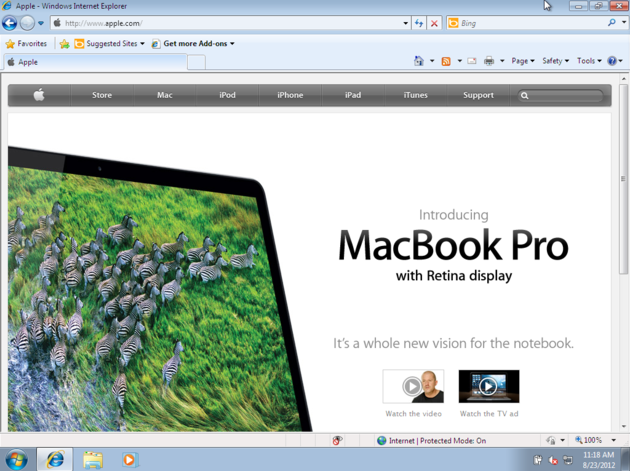 Apple's website on Internet Explorer 8