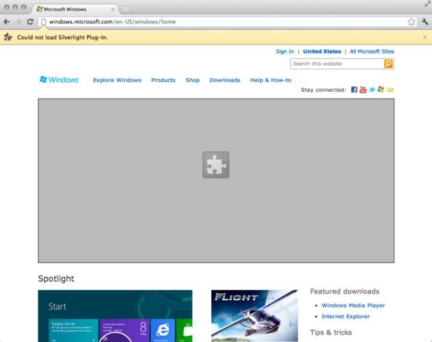 Micorsoft's website from Chrome on a Mac